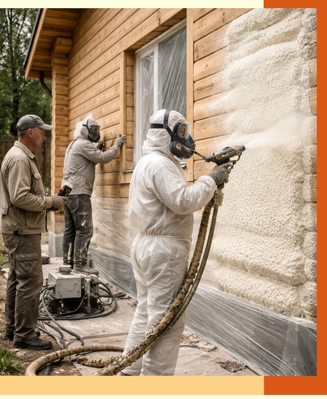 Утепление дома из бруса ППУ в Шарыпово от 3890 руб/м2 под ключ | ТепломастерШрп